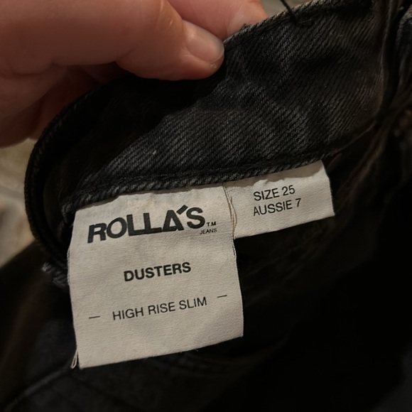 Rollas Dusters High Rise Slim black distressed 100% cotton denim shorts size 25 - Picture 3 of 12